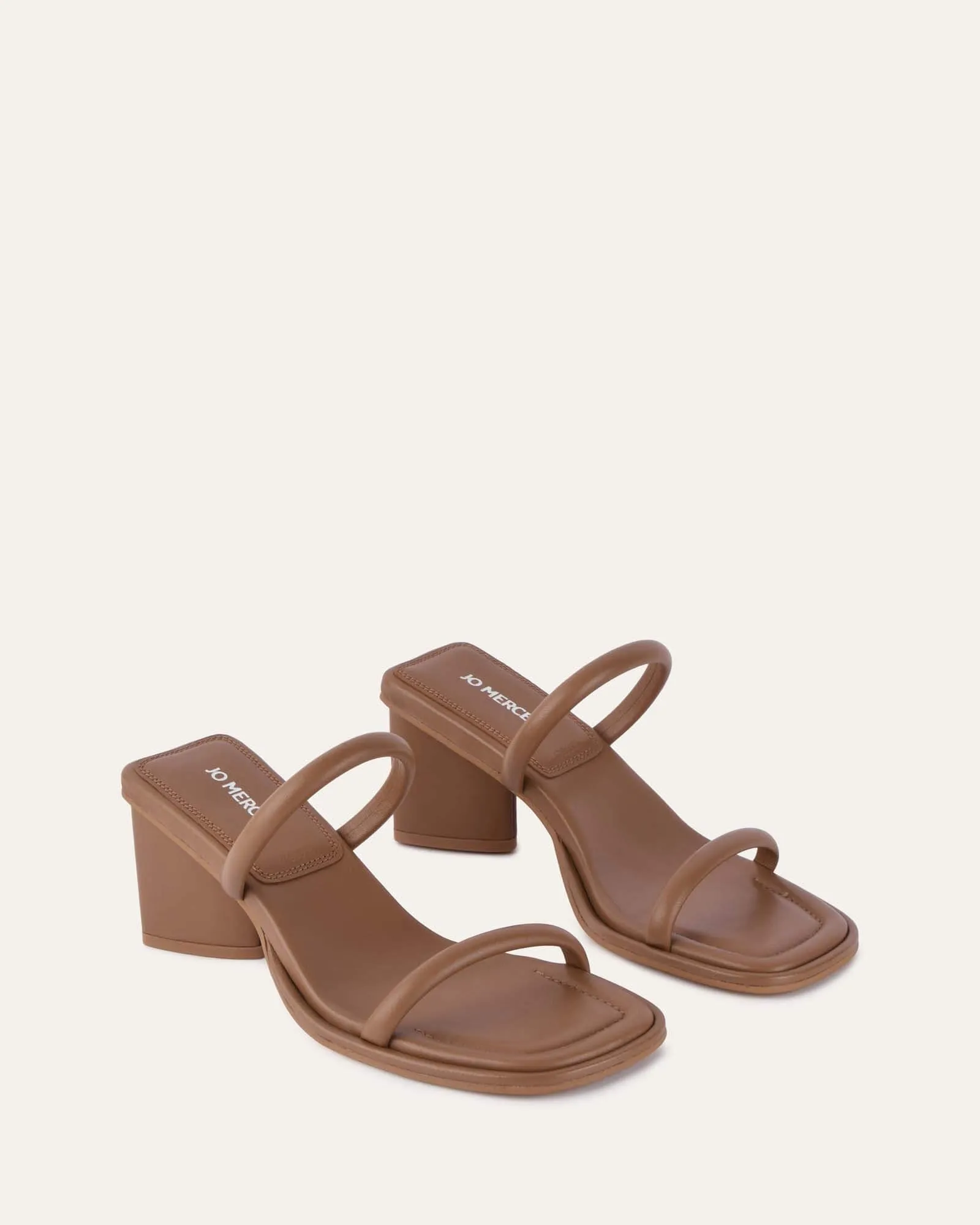 MIMI MID HEEL SANDALS TAN LEATHER