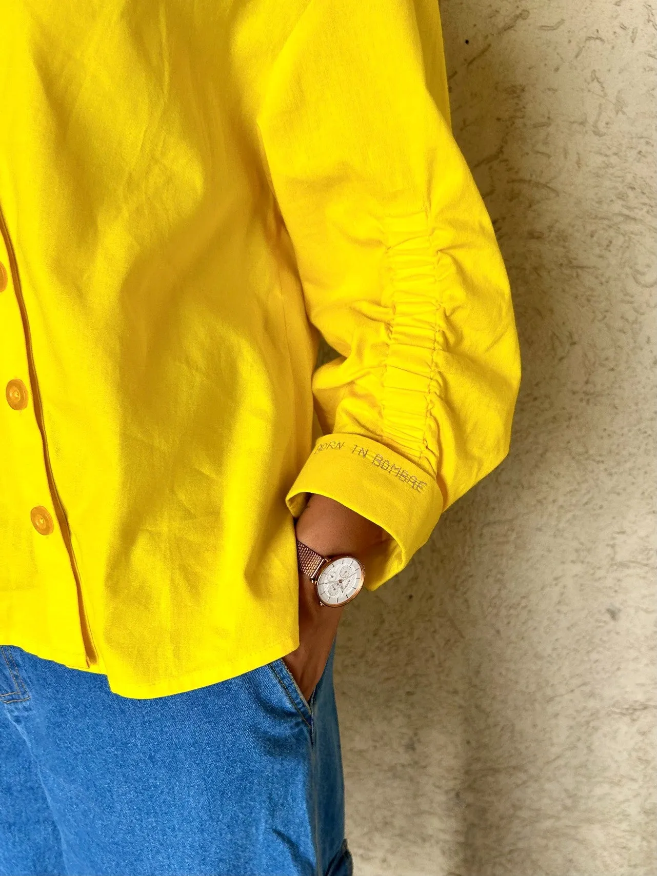 NEON YELLOW RUCHED SHIRT