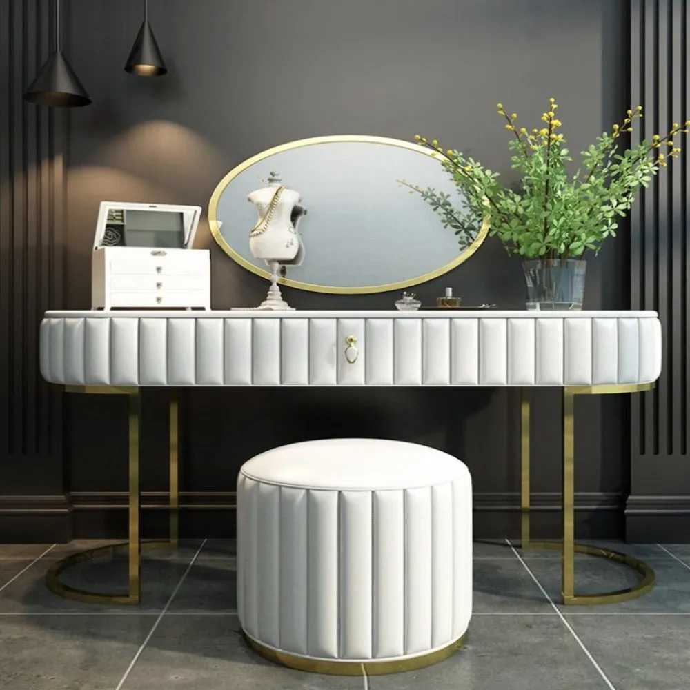 Nexa Dressing Table With Ottoman In Stainless Steel - Gold