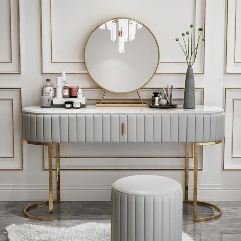 Nexa Dressing Table With Ottoman In Stainless Steel - Gold