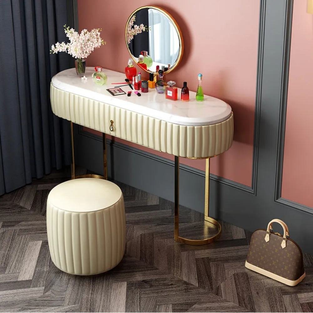 Nexa Dressing Table With Ottoman In Stainless Steel - Gold