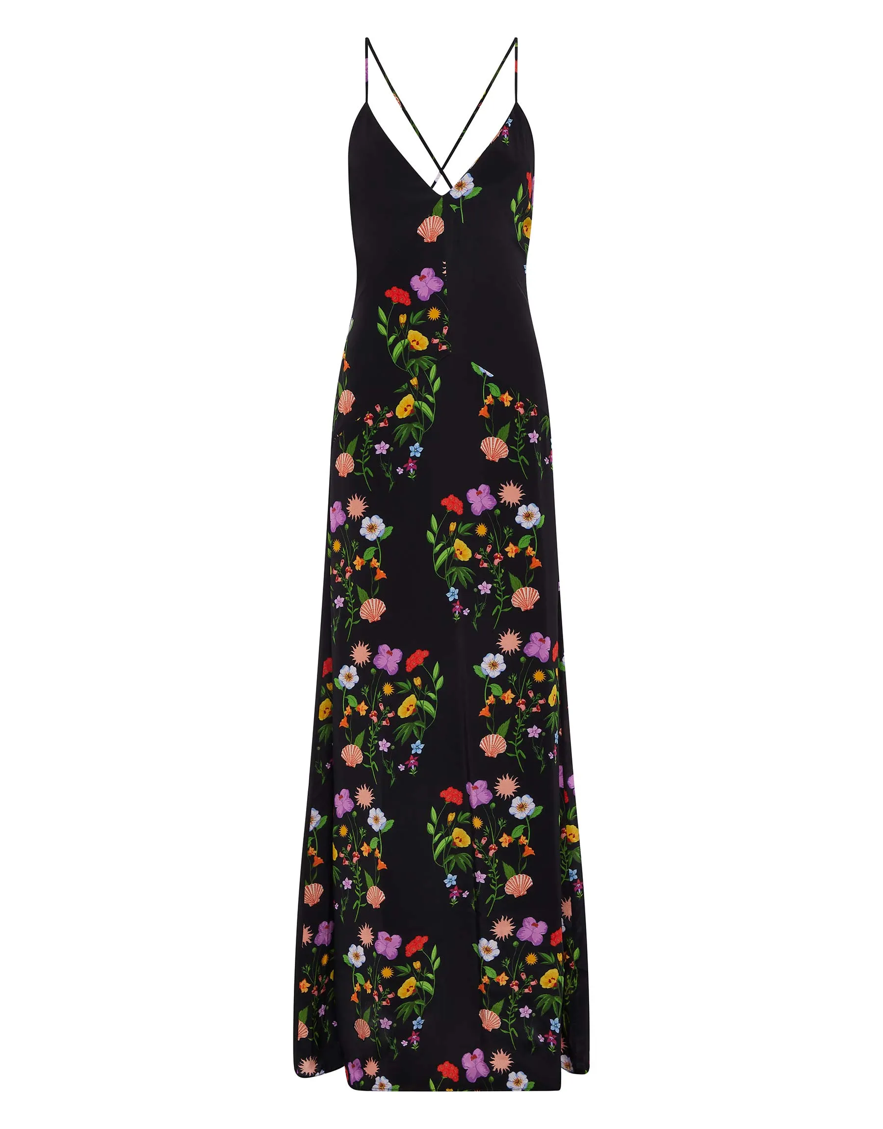 Olive Crepe Maxi Dress - Terrazzo Flower Black - SALE