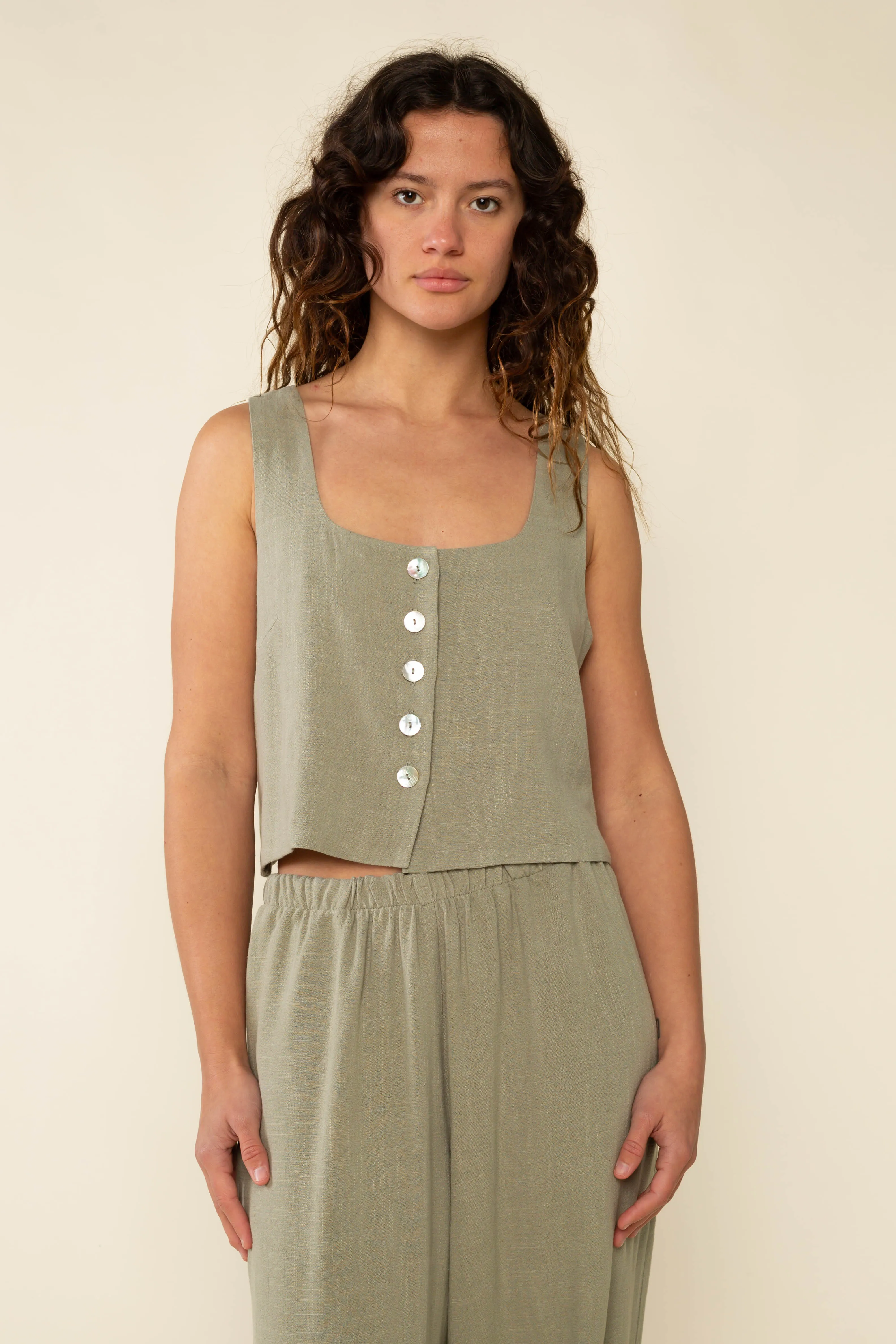 Sage Green Square Neck Vest Top by NLT