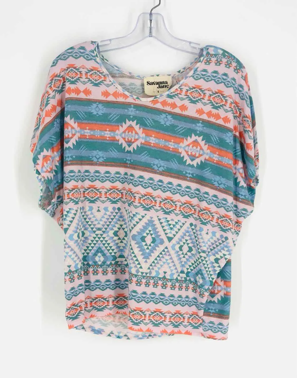 Savanna Jane Size S Blue/Multi Southwestern Tops Top-Short Sleeve