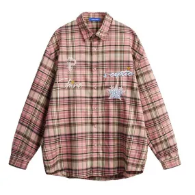 Sceptic Letter Embroidered Plaid Shirt