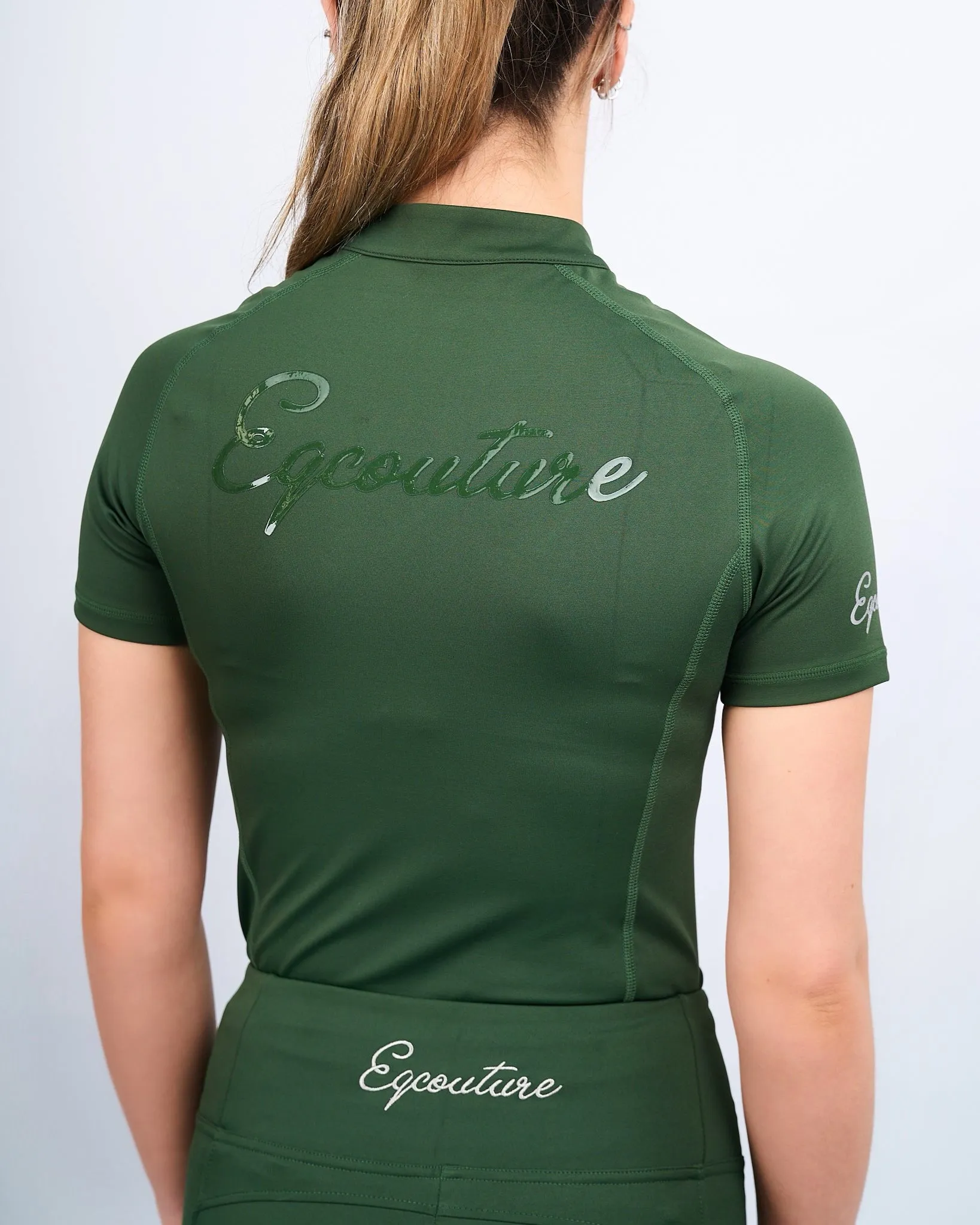 Short Sleeve Green Equestrian Technical Base Layer - FOREST GREEN