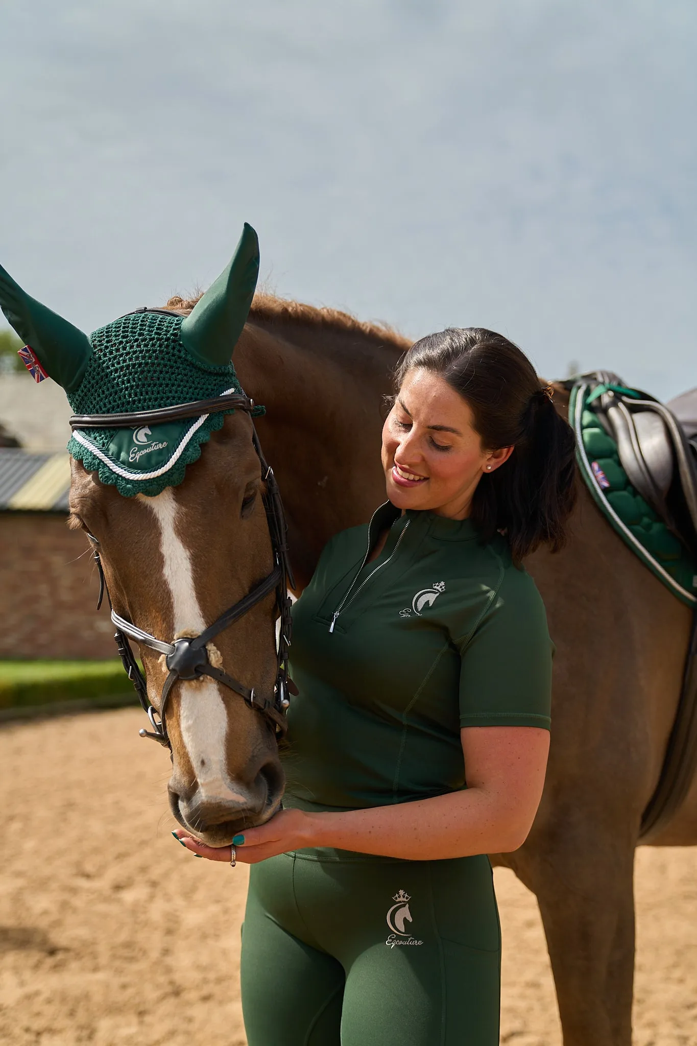 Short Sleeve Green Equestrian Technical Base Layer - FOREST GREEN