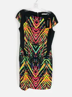 Size 8 Black/Multi Print Paneled NEW Designer Dress