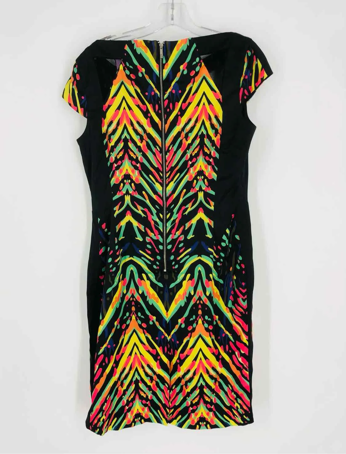 Size 8 Black/Multi Print Paneled NEW Designer Dress