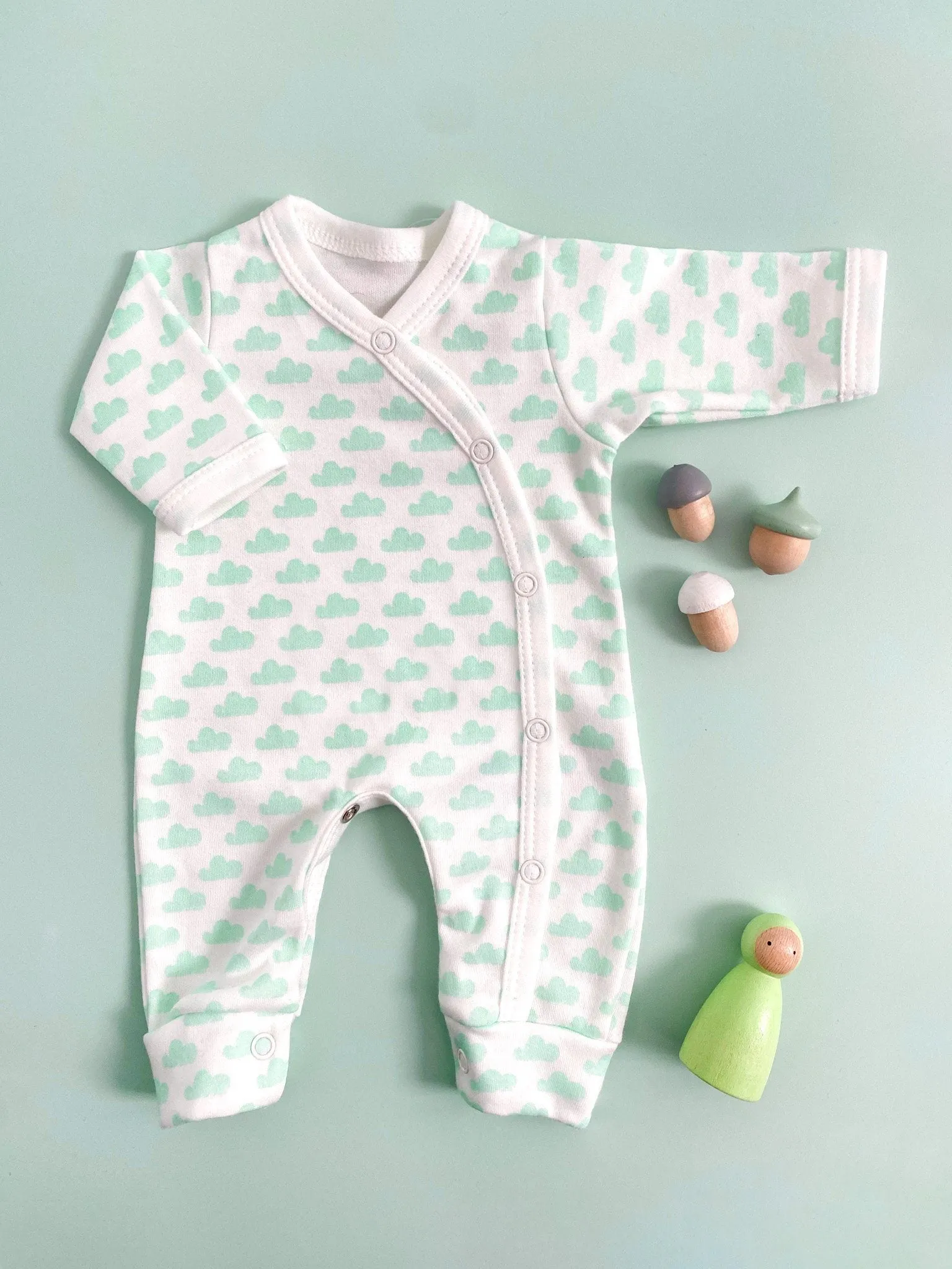 Sleepsuit, Mint Cloud, Premium 100% Organic Cotton