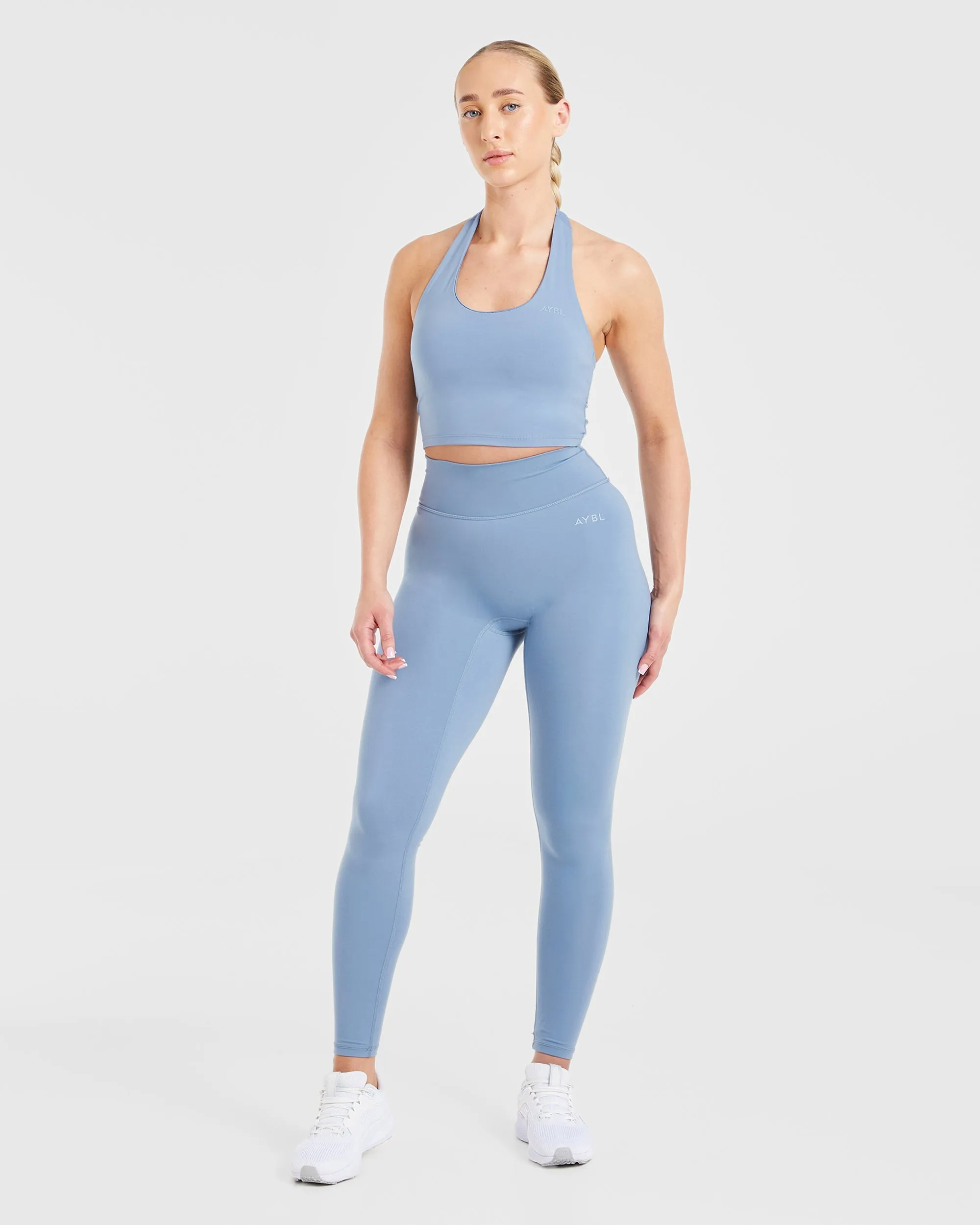 Staple Halterneck Crop Top - Slate Blue