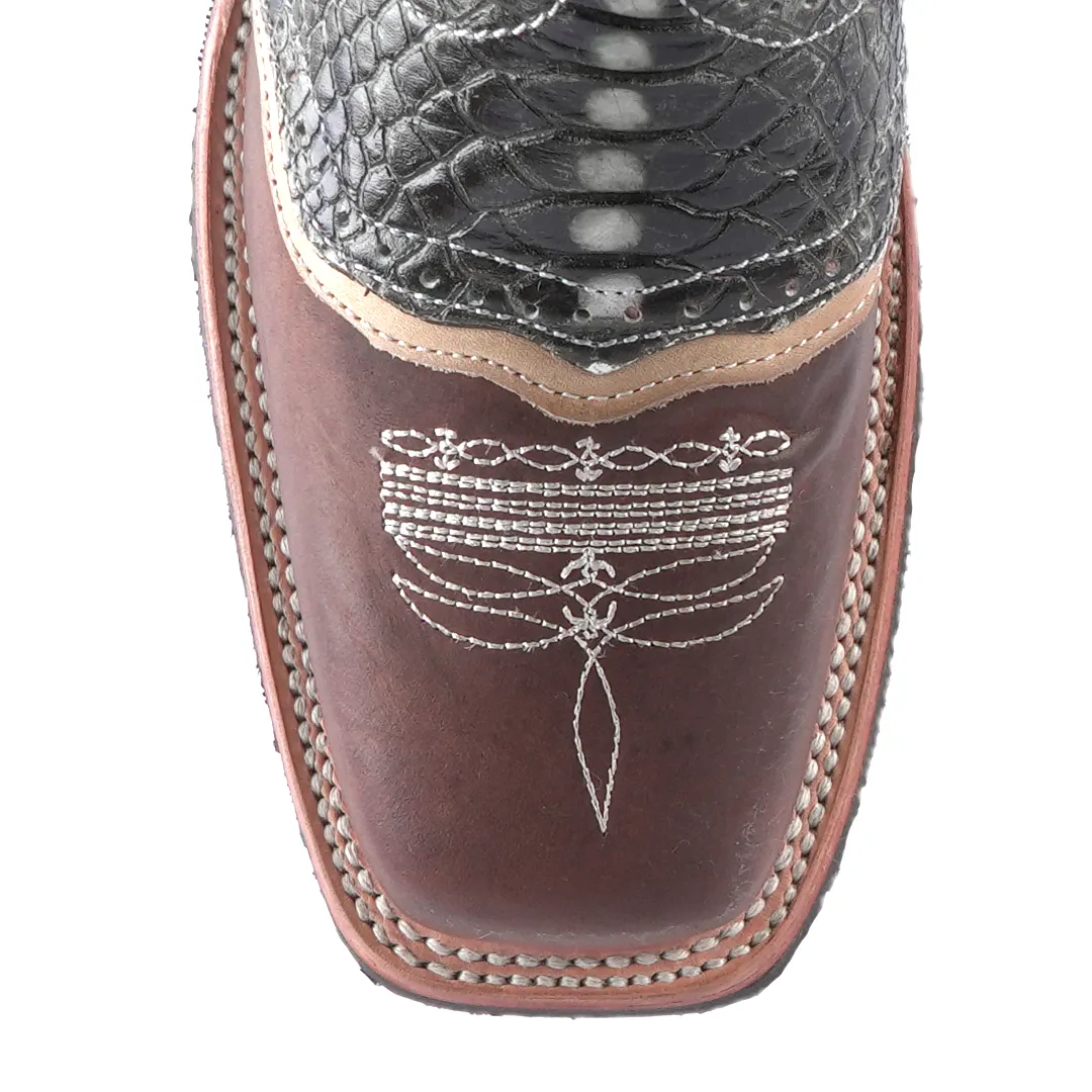 Texas Country  Western Boot Python Print Rustico Choco Rodeo Toe E420