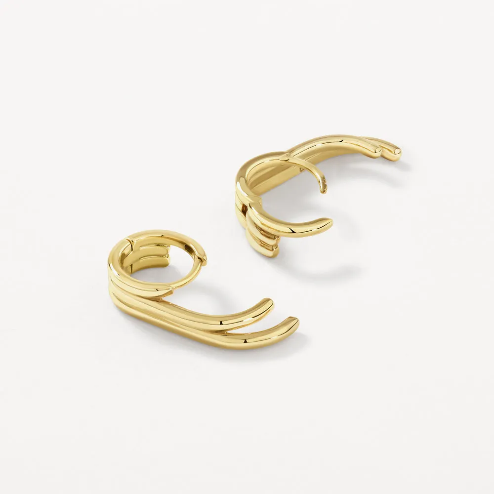 Triple  Lobe Cuff Huggie Earring in Gold