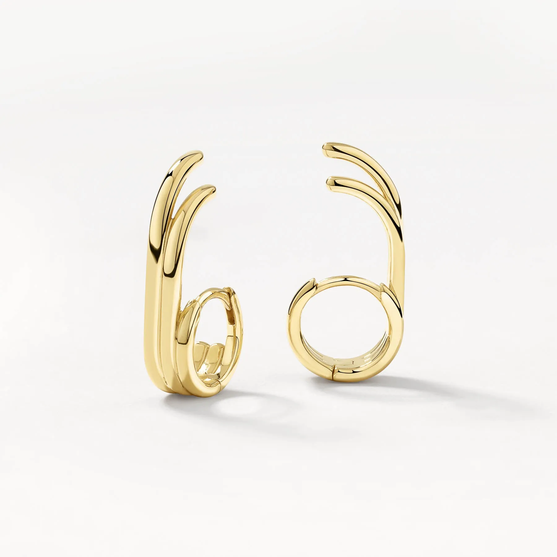 Triple  Lobe Cuff Huggie Earring in Gold