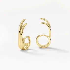 Triple  Lobe Cuff Huggie Earring in Gold