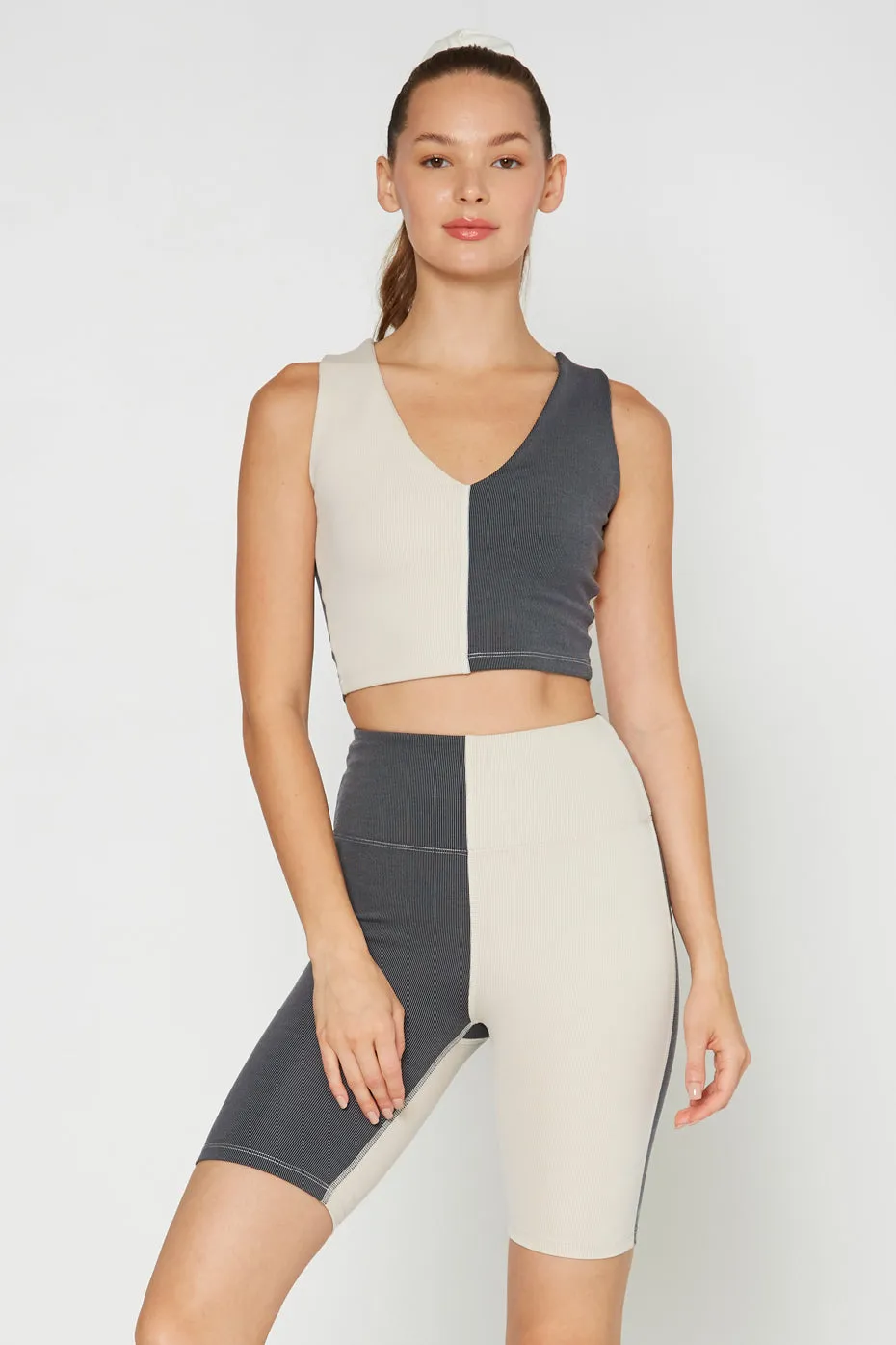 Two Tone Crop V Neck Top