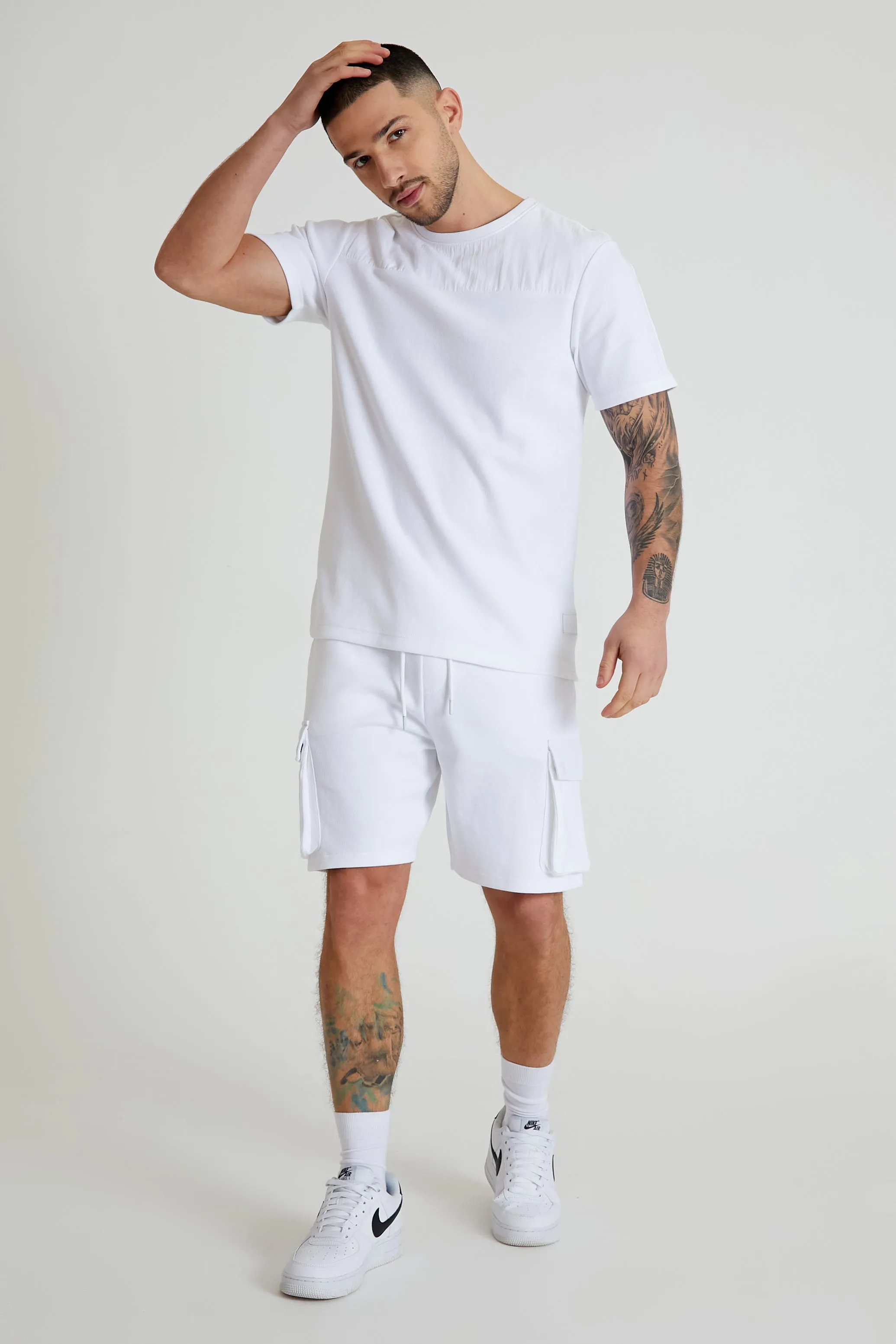 Ultra premium pique contrast panel top in White