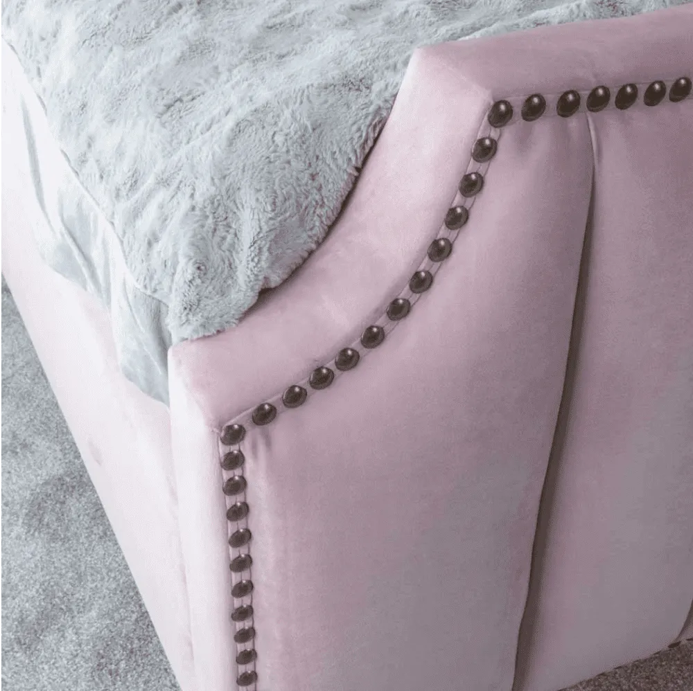 Urban Upholstered Bed with Storage in Pink Suede