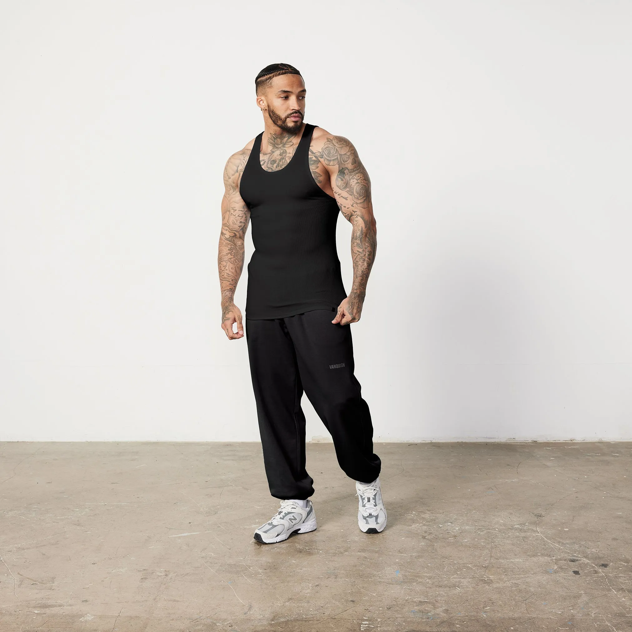 Vanquish Essential Black Ribbed Fitted Tank