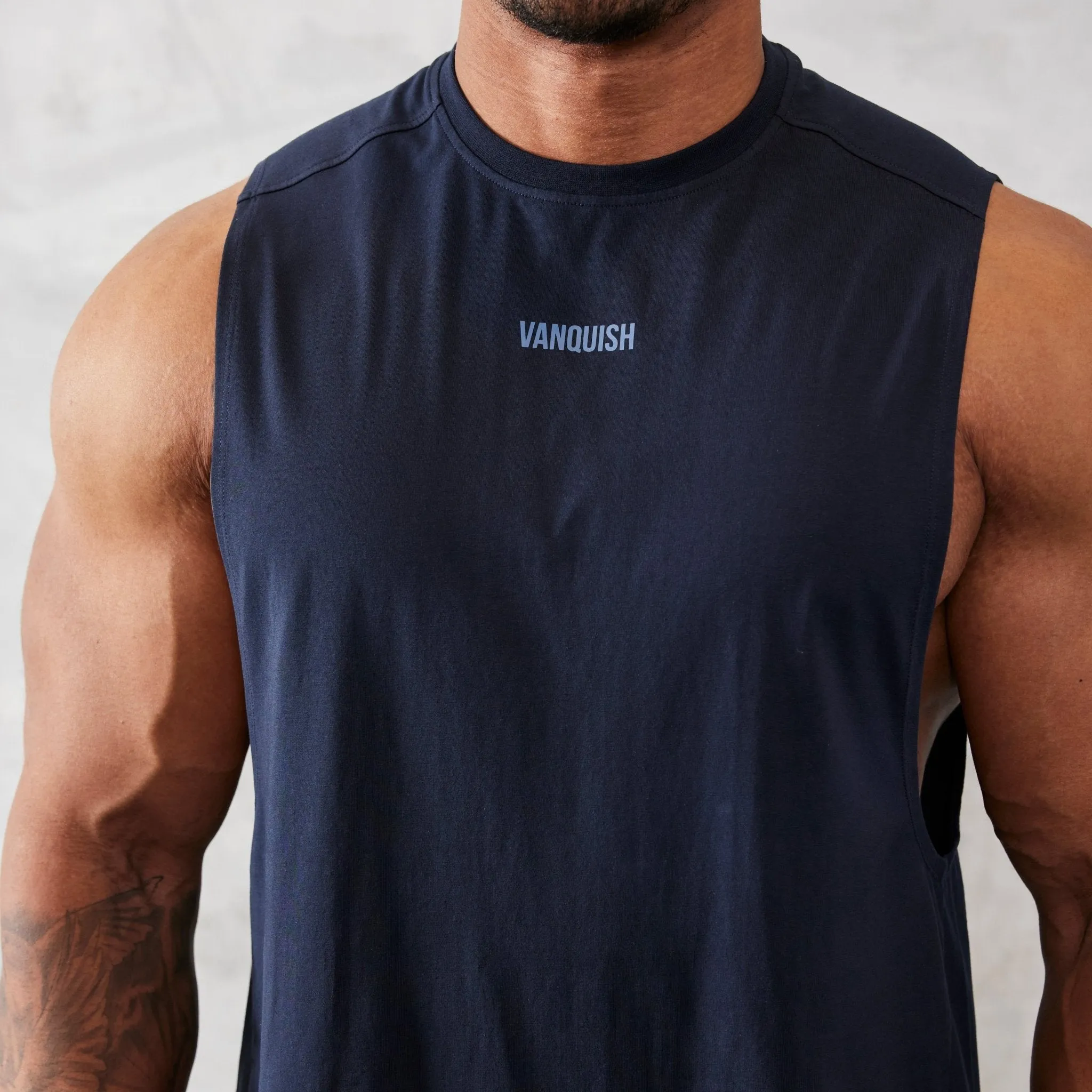 Vanquish Essential Navy Blue Oversized Sleeveless T Shirt