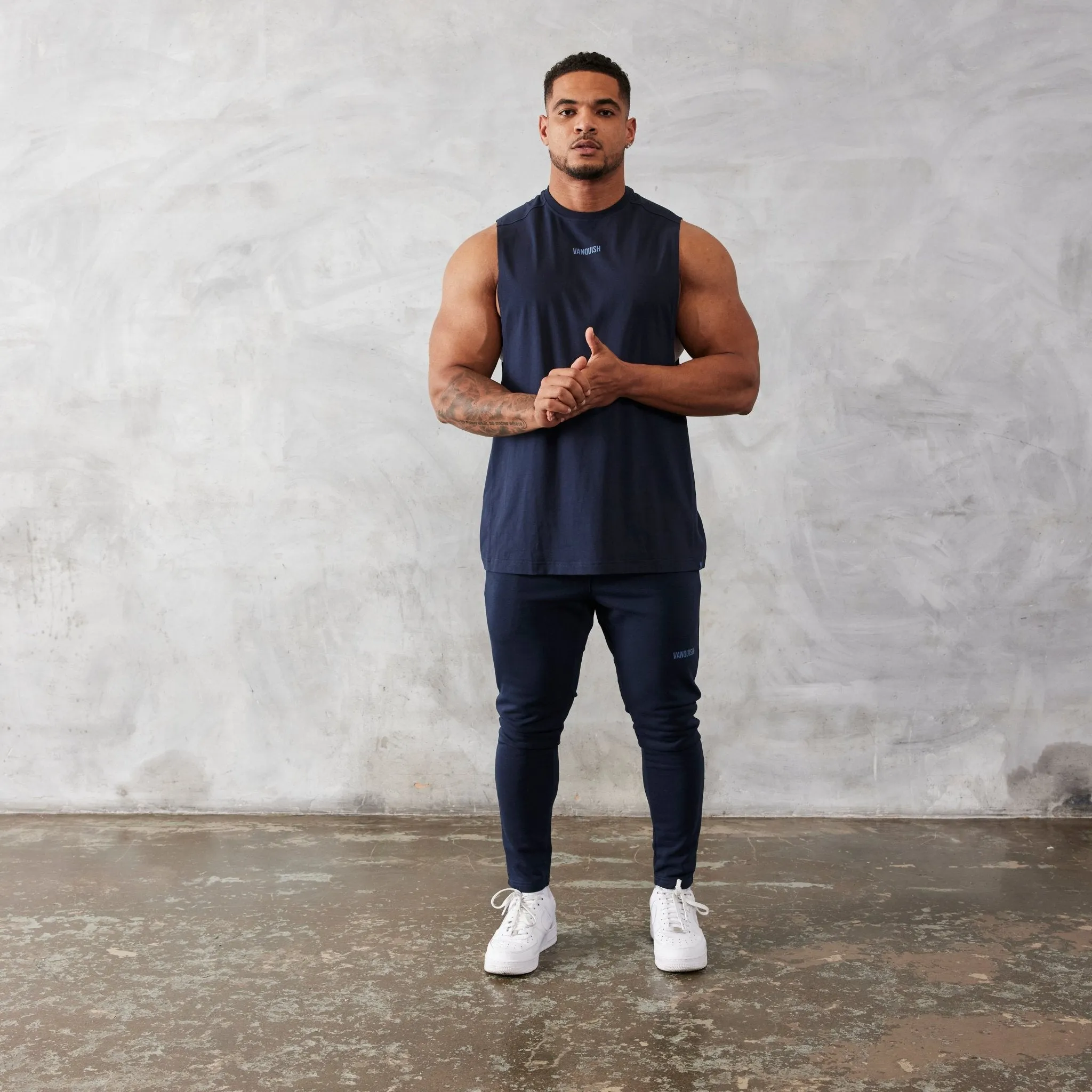 Vanquish Essential Navy Blue Oversized Sleeveless T Shirt