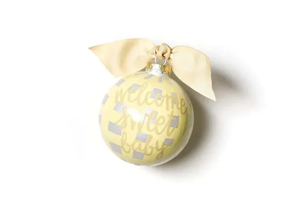 Welcome Sweet Baby Gingham Glass Ornament