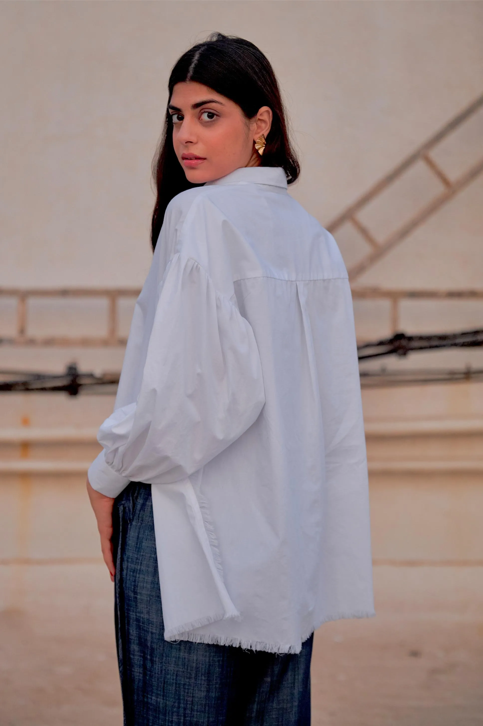 White Frayed Oversized Shirt