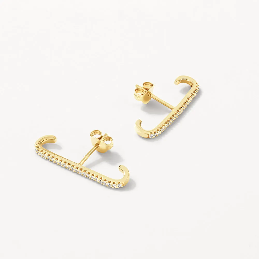 White Zircon Pave Suspender Stud Earrings in Gold